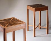 Side tables in pearwood & burr